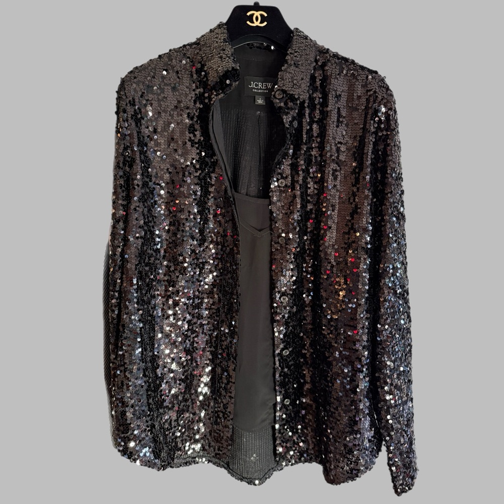 J. Crew Collections Black Sequin Button Up Shirt … - image 2